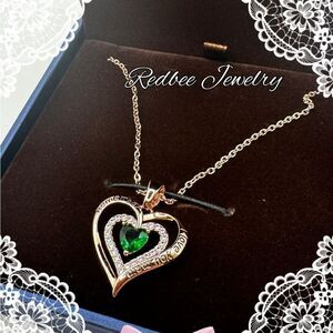 NIB Redbee 18kt GP, Rose gold over s925, "Emerald" CZ in heart necklace!